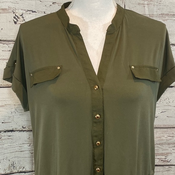 CALVIN KLEIN Olive Green Blouse- Small - Picture 2 of 3